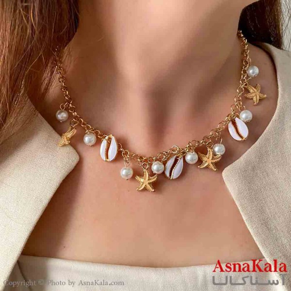گردنبند ساحلی مروارید دخترانه استیل با طول 45 سانتی متر کد GNB161910W