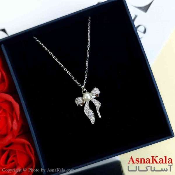 گردنبند پاپیون نقره ای دخترانه استیل با طول 45 سانتی متر کد GNB161941W