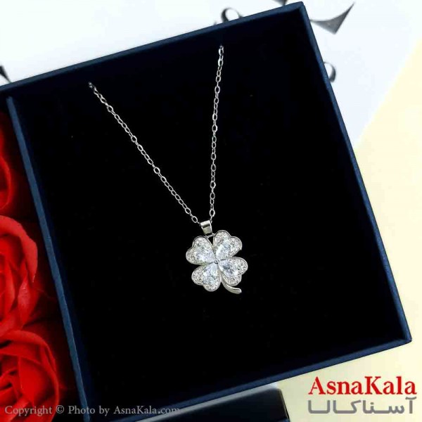 گردنبند شبدر نقره ای دخترانه استیل با طول 45 سانتی متر کد GNB161944W