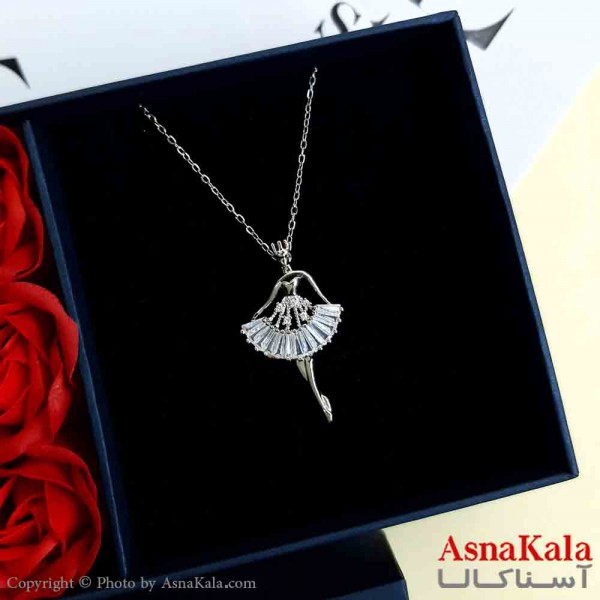 گردنبند دختر رقصنده نقره ای دخترانه استیل با طول 45 سانتی متر کد GNB161946W