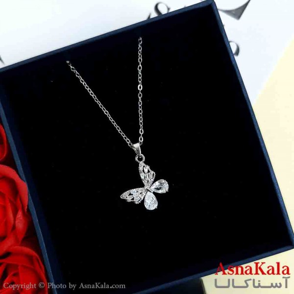 گردنبند پروانه نقره ای دخترانه استیل با طول 45 سانتی متر کد GNB161948W