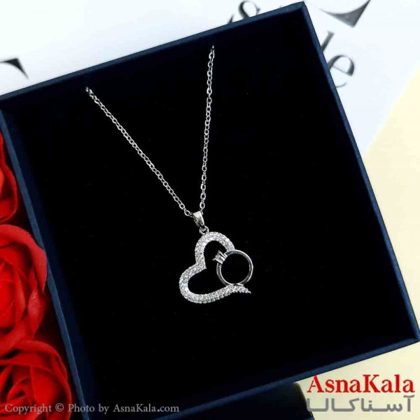 گردنبند قلب و حلقه نقره ای دخترانه استیل با طول 45 سانتی متر کد GNB161949W