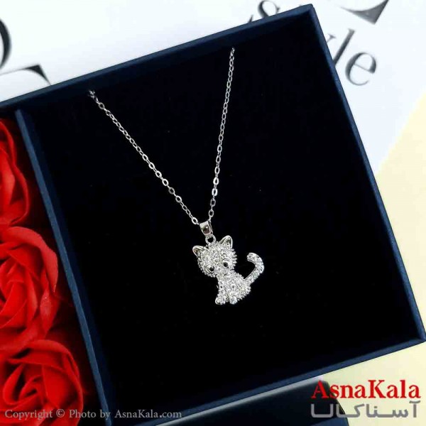 گردنبند گربه نقره ای دخترانه استیل با طول 45 سانتی متر کد GNB161953W