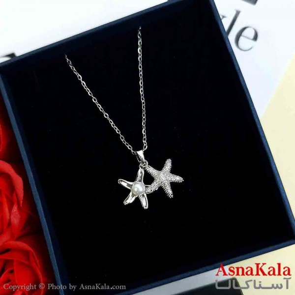 گردنبند ستاره مروارید نقره ای دخترانه استیل با طول 45 سانتی متر کد GNB161954W