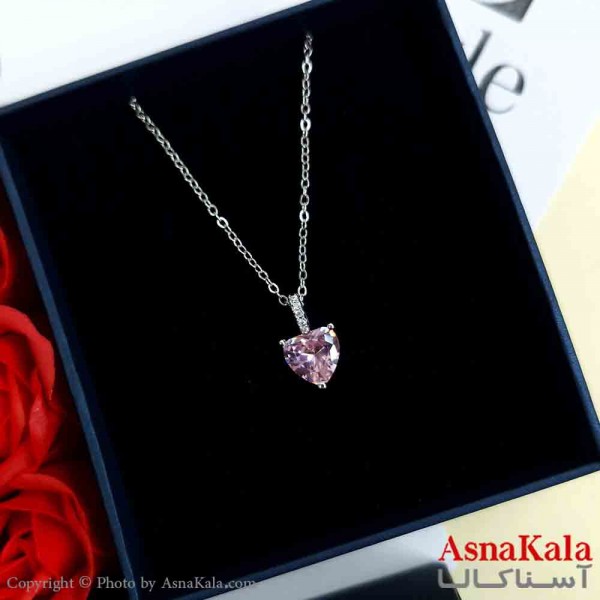 گردنبند قلب نقره ای دخترانه استیل با طول 45 سانتی متر کد GNB161956W