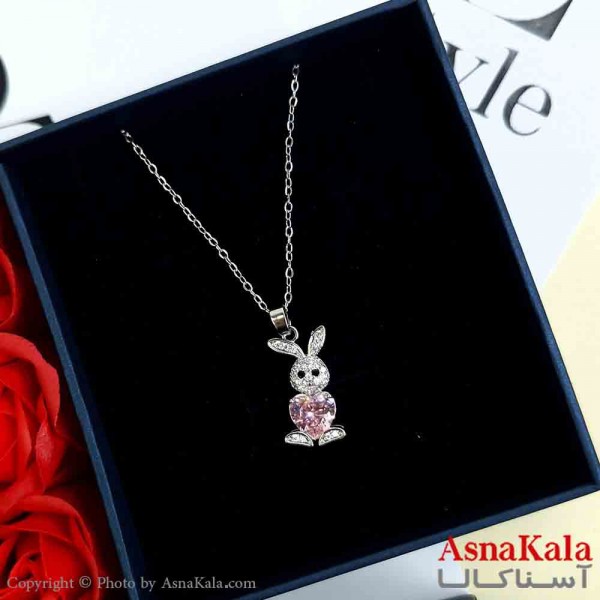 گردنبند خرگوش نقره ای دخترانه استیل با طول 45 سانتی متر کد GNB161960W