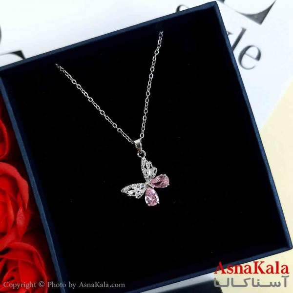 گردنبند پروانه نقره ای دخترانه استیل با طول 45 سانتی متر کد GNB161964W