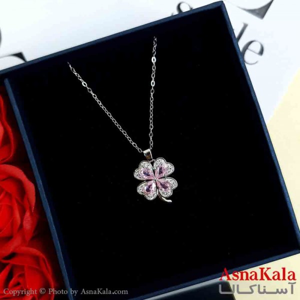 گردنبند شبدر نقره ای دخترانه استیل با طول 45 سانتی متر کد GNB161966W