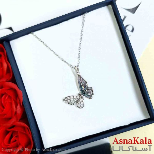گردنبند پروانه نقره ای دخترانه استیل با طول 45 سانتی متر کد GNB161973W