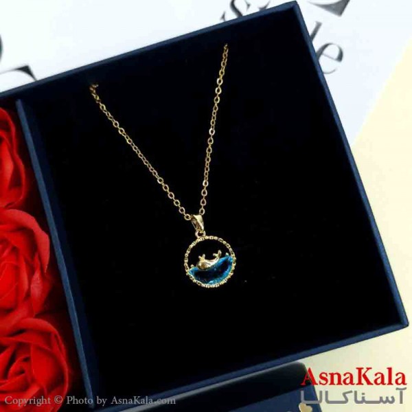 گردنبند نهنگ آبی طلایی دخترانه استیل با طول 45 سانتی متر کد GNB161983W