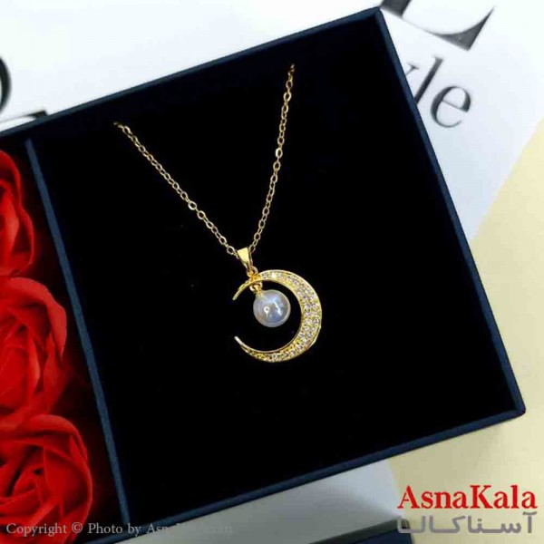 گردنبند ماه و مروارید طلایی دخترانه استیل با طول 45 سانتی متر کد GNB161998W