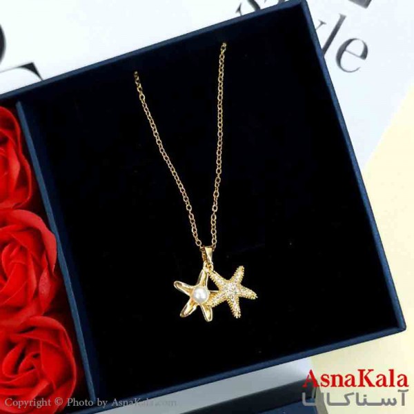 گردنبند ستاره و مروارید طلایی دخترانه استیل با طول 45 سانتی متر کد GNB162001W