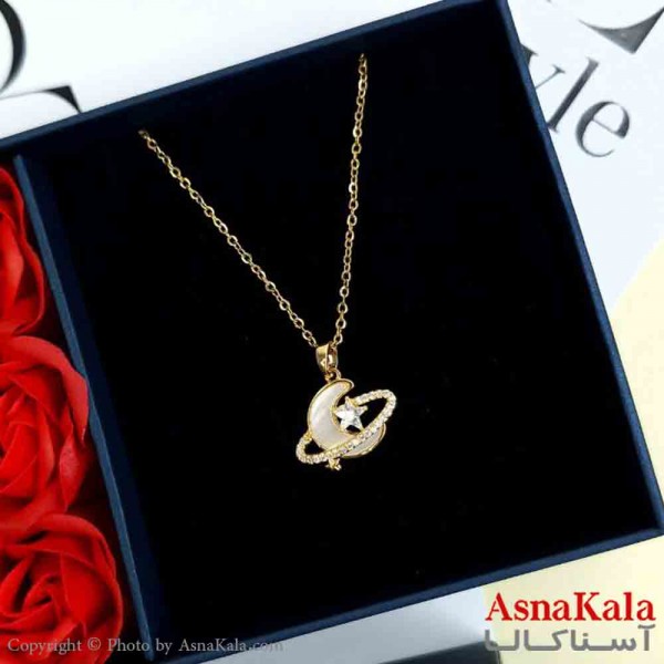 گردنبند ماه و ستاره طلایی دخترانه استیل با طول 45 سانتی متر کد GNB162005W