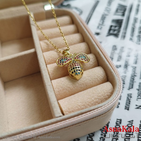 گردنبند زنبور طلایی دخترانه استیل با زنجیر 45 سانتی متر کد GNB162085W
