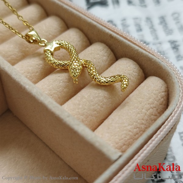 گردنبند مار طلایی دخترانه استیل با زنجیر 45 سانتی متر کد GNB162089W