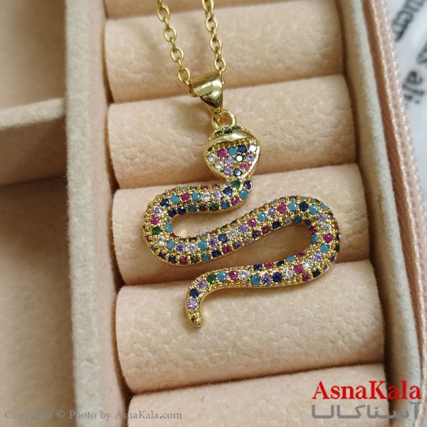 گردنبند مار طلایی دخترانه استیل با زنجیر 45 سانتی متر کد GNB162096W