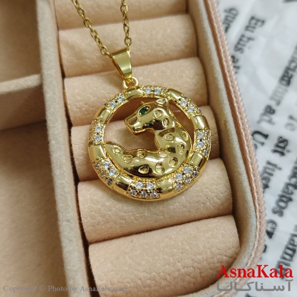 گردنبند ببر طلایی دخترانه استیل با زنجیر 45 سانتی متر کد GNB162098W
