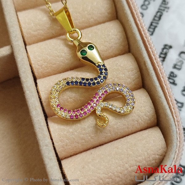 گردنبند مار طلایی دخترانه استیل با زنجیر 45 سانتی متر کد GNB162114W