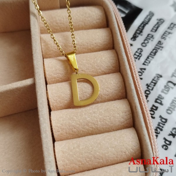 گردنبند حروف D طلایی دخترانه استیل با زنجیر 45 سانتی متر کد GNB162138W