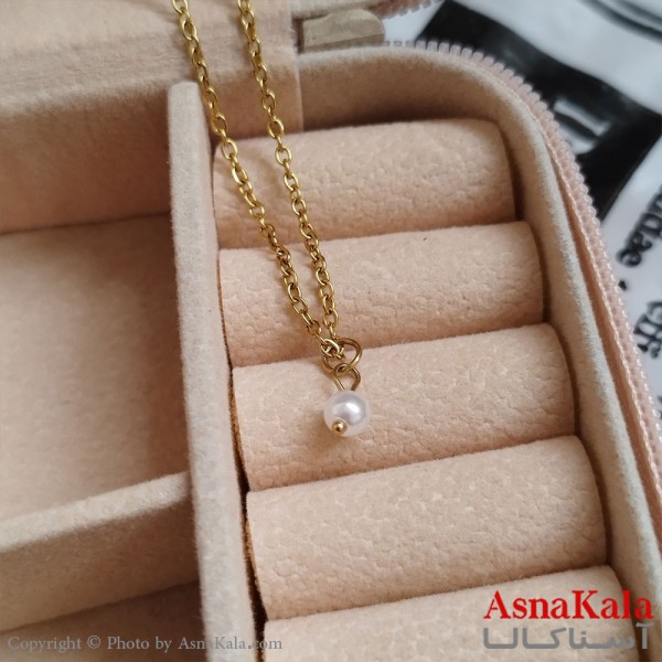گردنبند مروارید طلایی دخترانه استیل با زنجیر 45 سانتی متر کد GNB162139W