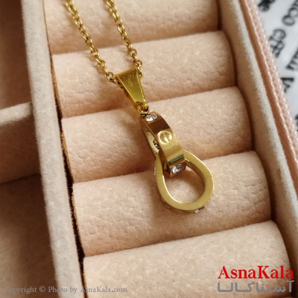 گردنبند کارتیر طلایی دخترانه استیل با زنجیر 45 سانتی متر کد GNB162141W