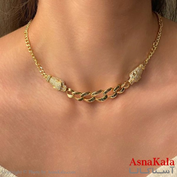 گردنبند طلایی ببر نگیندار دخترانه استیل کد GNB162146W