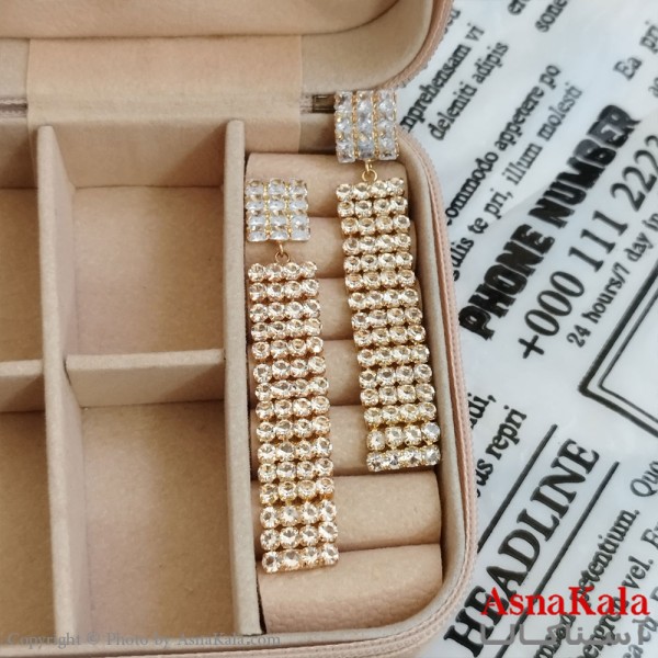 گوشواره جواهری مدل آویز نگیندار رنگ طلایی کد GSH152073W