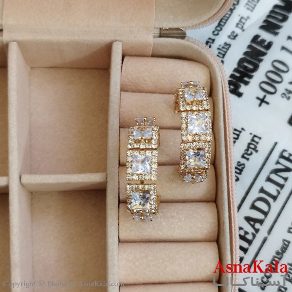 گوشواره جواهری مدل آویز نگیندار رنگ طلایی کد GSH152074W