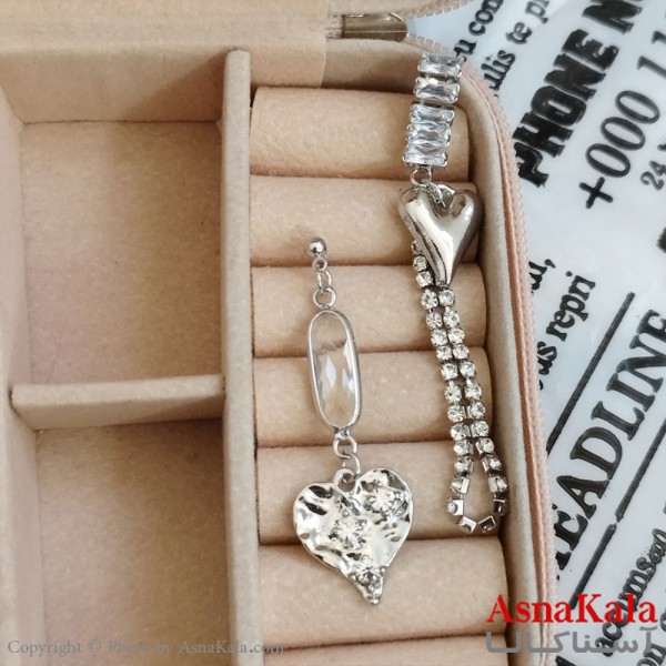 گوشواره جواهری مدل آویز نگیندار رنگ نقره ای کد GSH152075W