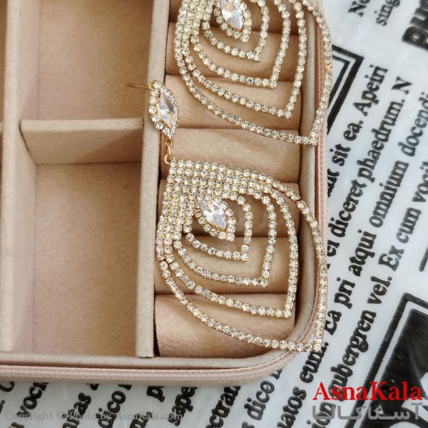 گوشواره جواهری مدل آویز نگیندار رنگ طلایی کد GSH152088W