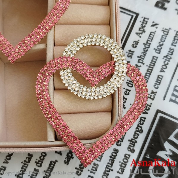 گوشواره قلب جواهری مدل آویز نگیندار رنگ طلایی کد GSH152092W