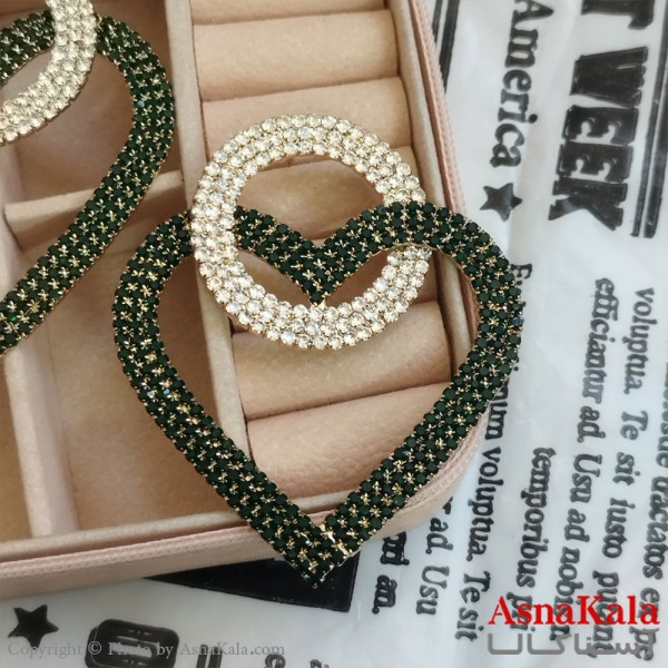 گوشواره قلب جواهری مدل آویز نگیندار رنگ طلایی کد GSH152093W