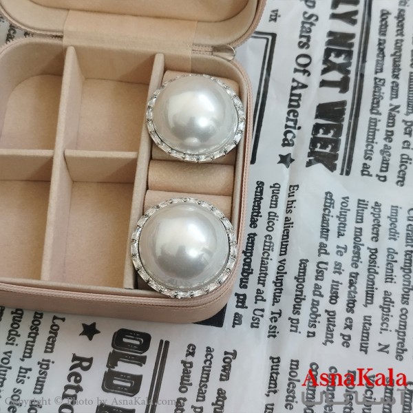 گوشواره مروارید جواهری مدل آویز نگیندار رنگ نقره ای کد GSH152098W