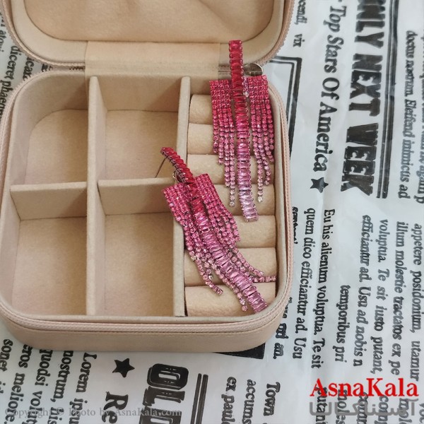 گوشواره جواهری مدل آویز نگیندار رنگ نقره ای کد GSH152100W