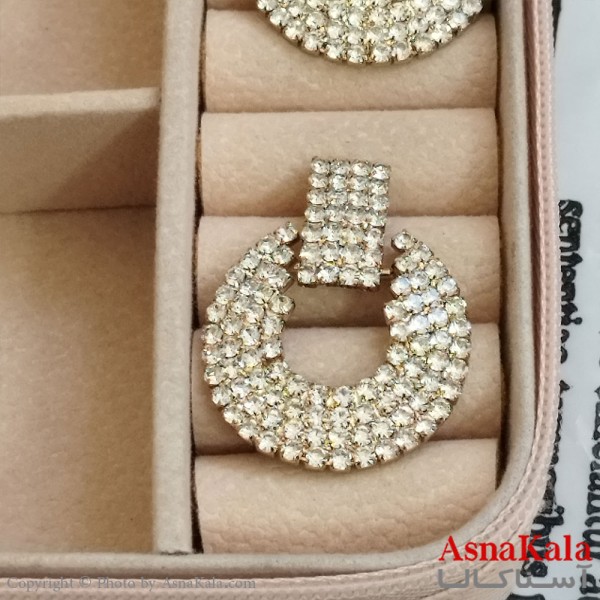 گوشواره جواهری مدل آویز نگیندار رنگ طلایی کد GSH152105W