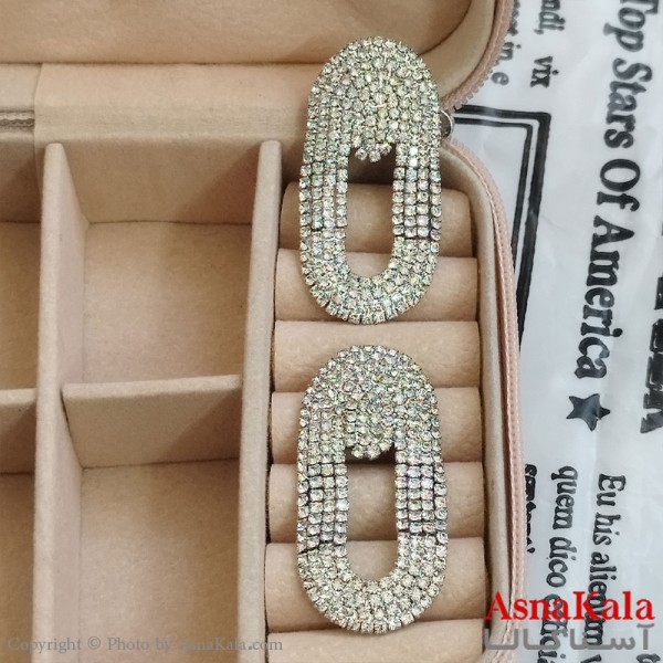 گوشواره جواهری مدل آویز نگیندار رنگ نقره ای کد GSH152107W