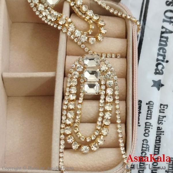 گوشواره جواهری مدل آویز نگیندار رنگ طلایی کد GSH152109W