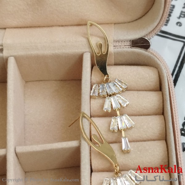 گوشواره جواهری مدل آویز نگیندار رنگ طلایی کد GSH152119W