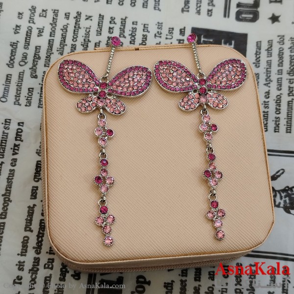 گوشواره جواهری مدل آویز نگیندار رنگ نقره ای کد GSH152124W