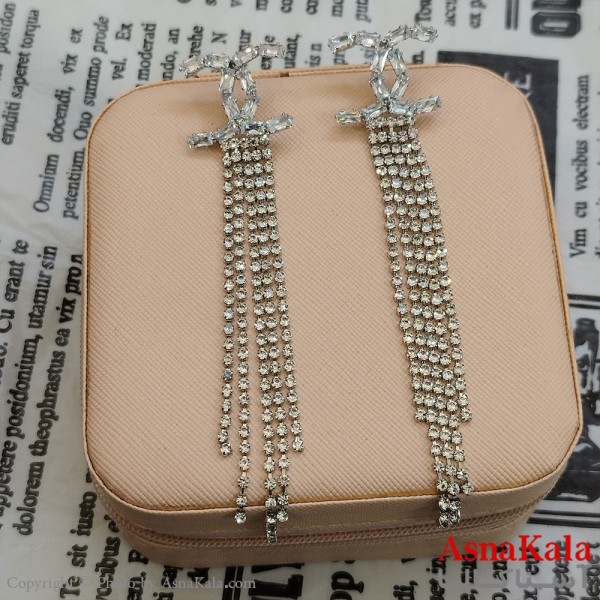 گوشواره جواهری مدل آویز نگیندار رنگ نقره ای کد GSH152129W