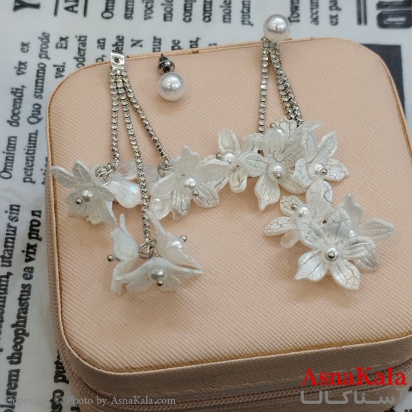 گوشواره جواهری مدل آویز نگیندار رنگ نقره ای کد GSH152130W