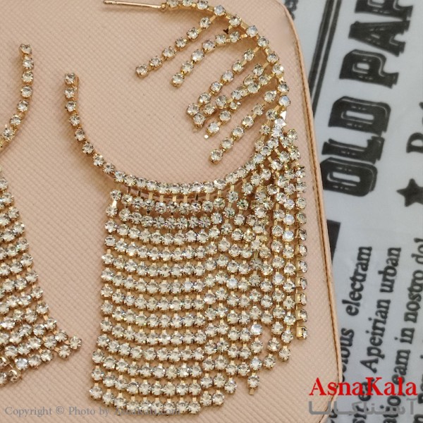 گوشواره جواهری مدل آویز نگیندار رنگ طلایی کد GSH152134W