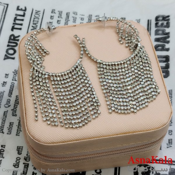 گوشواره جواهری مدل آویز نگیندار رنگ نقره ای کد GSH152135W