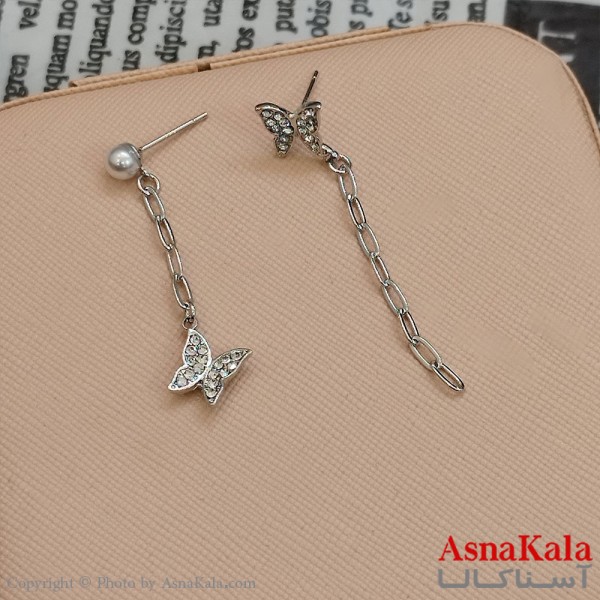 گوشواره پروانه رنگ نقره ای کد GSH152143W