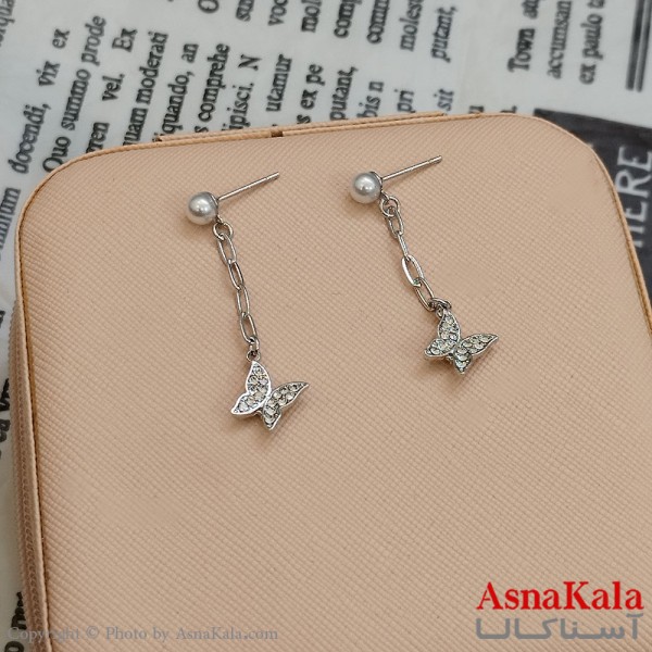 گوشواره پروانه رنگ نقره ای کد GSH152144W