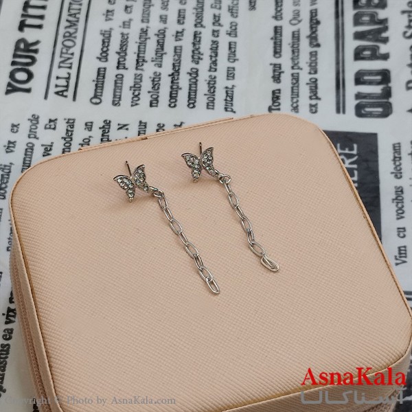 گوشواره پروانه رنگ نقره ای کد GSH152145W