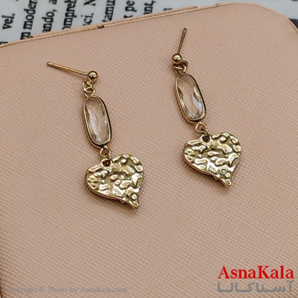 گوشواره جواهری مدل آویز نگیندار رنگ طلایی کد GSH152147W