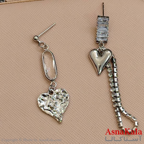 گوشواره جواهری مدل آویز نگیندار رنگ نقره ای کد GSH152148W