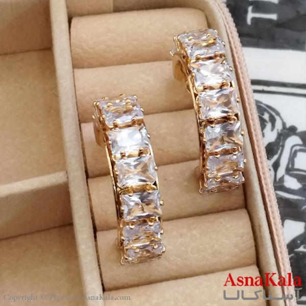 گوشواره جواهری مدل آویز نگیندار رنگ طلایی کد GSH152151W