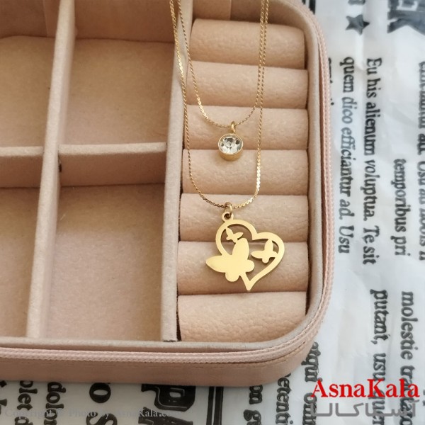 گردنبند دولاین پروانه طلایی دخترانه استیل کد GNB162183W